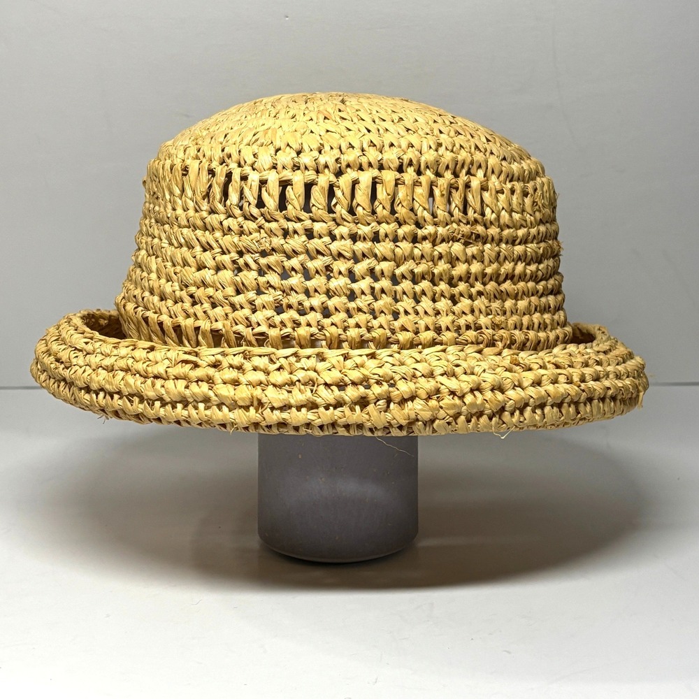 Scala Straw Cloche Sun Hat Womens Small Tan Natural Fiber‎ Hand Crochet Summer